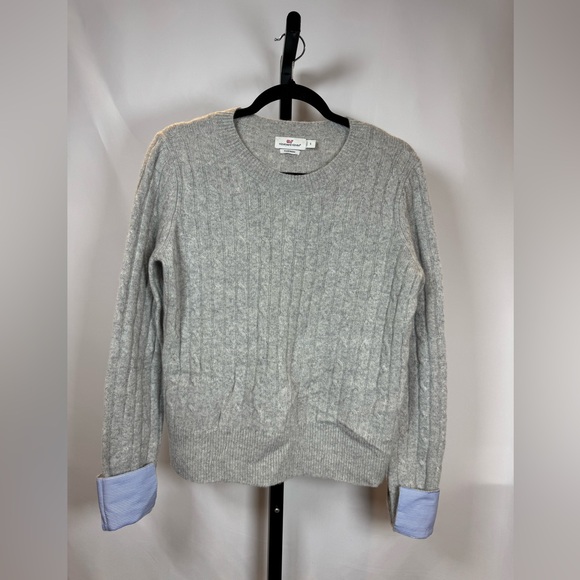 Vineyard Vines Coral Lane Cashmere Sweater Gray w/ Light Blue Cuffs Women’s S - Picture 3 of 8